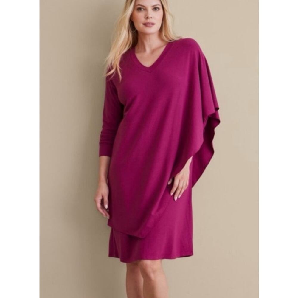 Soft Surroundings Marla Jersey Knit Overlay Dress in Dark Fuchsia Women's L NWT